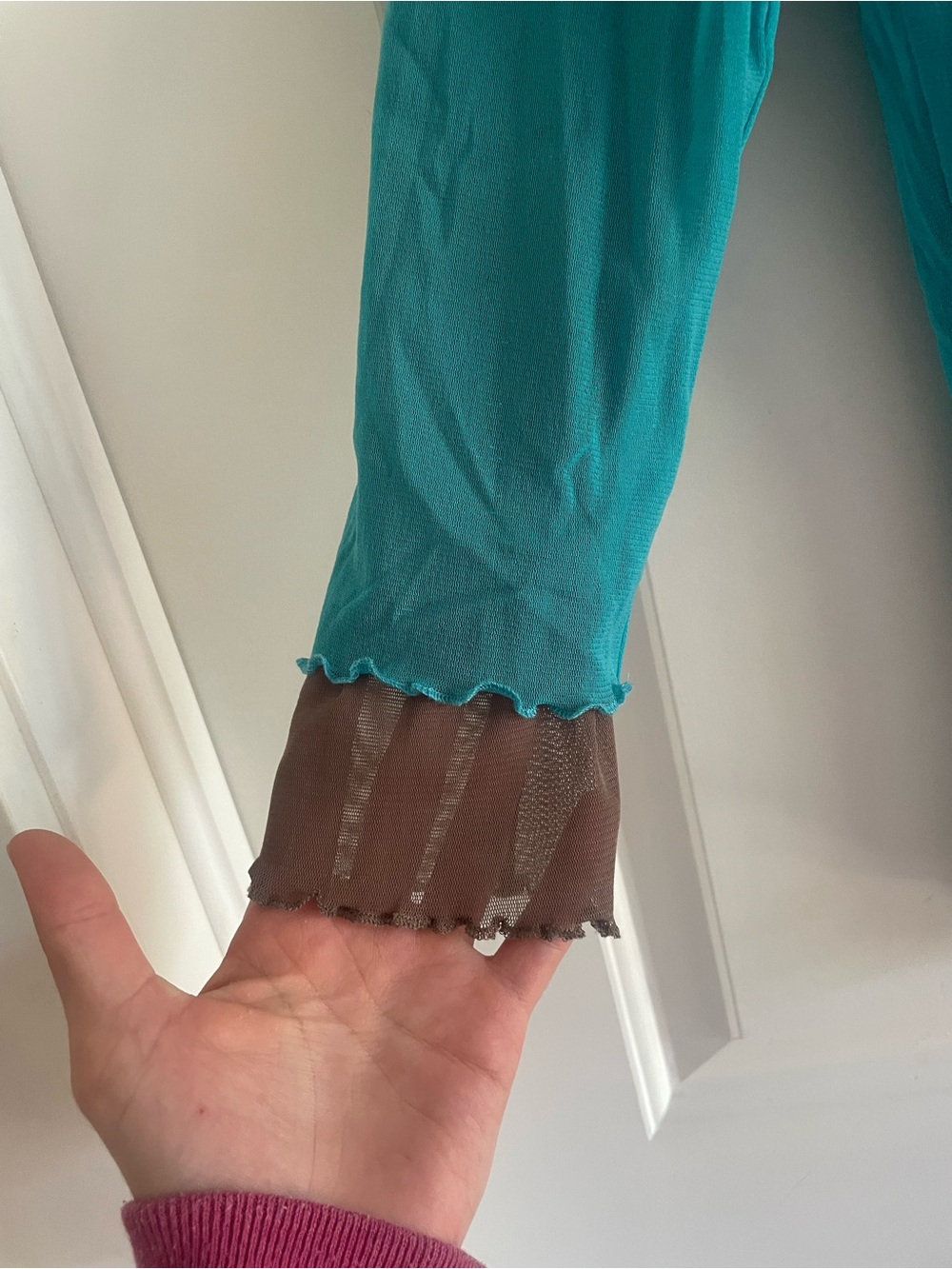 Bright Turquoise Floral Appliqué Layered Hem Top - Picture 6 of 7